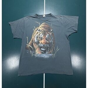 Vintage Tiger Nature AOP Graphic T Shirt Single Stitch Men's Large Faded 90s USA